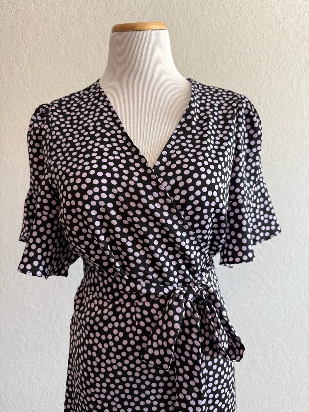 Who What Wear Polka Dot Wrap Midi Dress